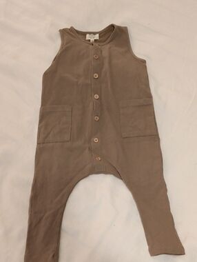 Simple Folk Taupe Button-Front Sleeveless Romper
